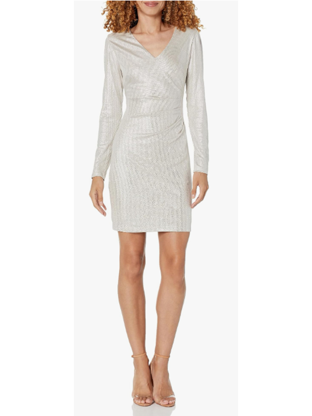 Guess Metallic Gold Long Sleeve Ruched Bodycon Dress Women's Size 12